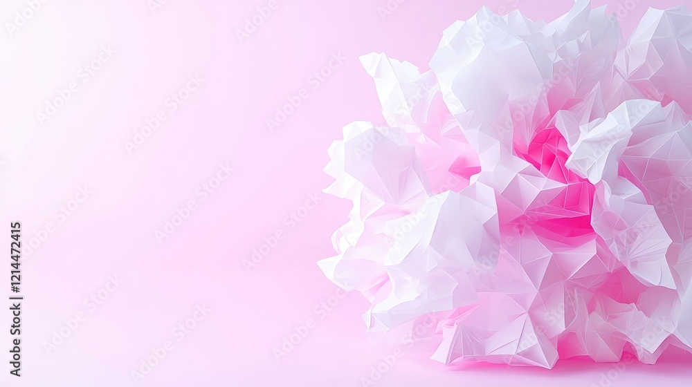 Pink and white crumpled paper texture, pastel background, abstract art, design element Pink and white crumpled paper texture, pastel background, abstract art, design element
