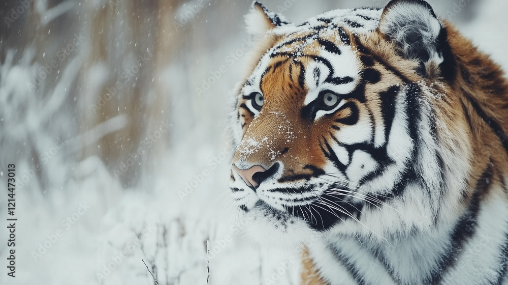 Obraz premium Majestic Amur tiger in snowfall, isolated on a white background.