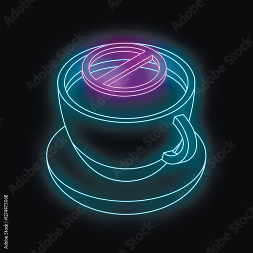 Neon sign representing a cup of coffee with a prohibition symbol over it, indicating no coffee allowed
