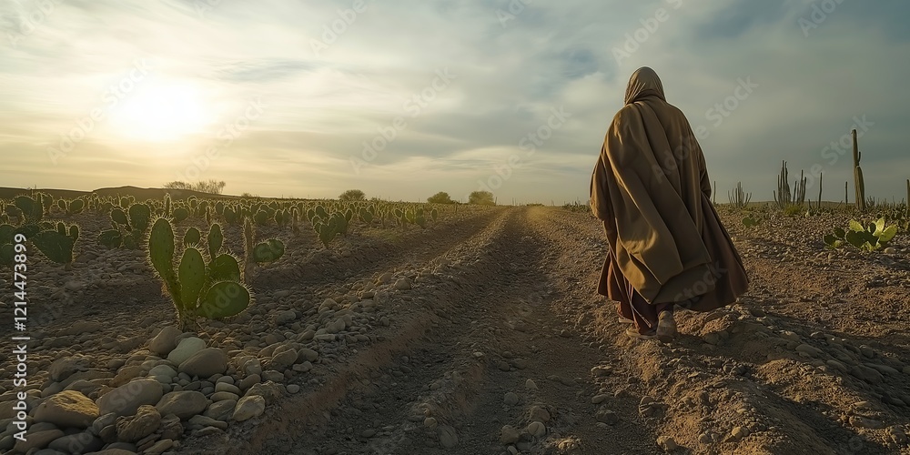 Fototapeta premium The Sower: A Biblical Scene of Hope in an Arid Land