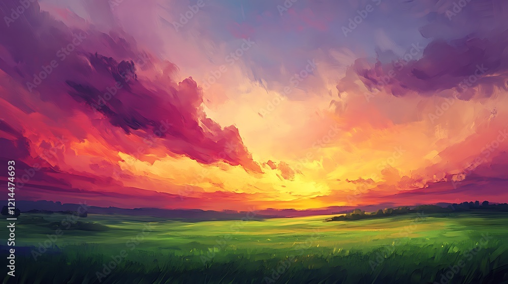 sunrise on the beautiful Mountain field with green grass sunrise on the beautiful Mountain field with green grass