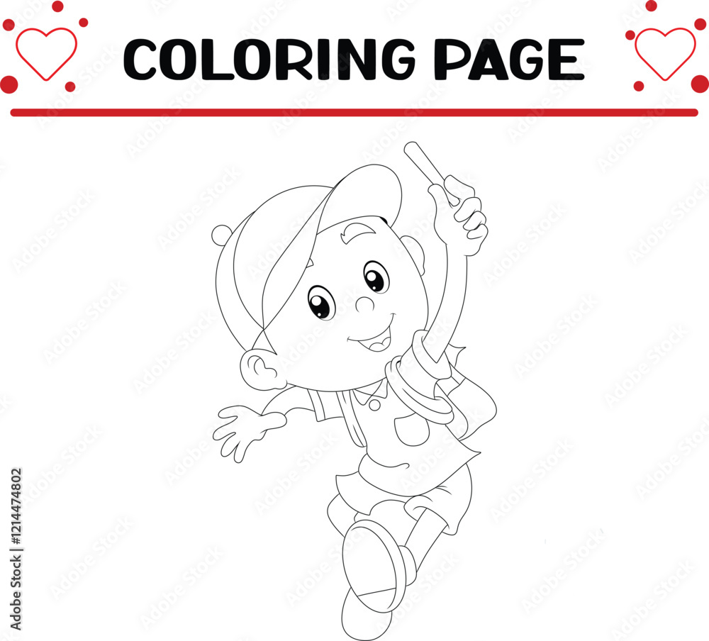 Obraz premium little boy is running holding white chalk coloring page for kids