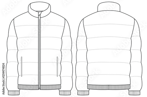 women puffer jacket vector Mockup template design 