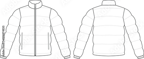 women puffer jacket vector Mockup template design 