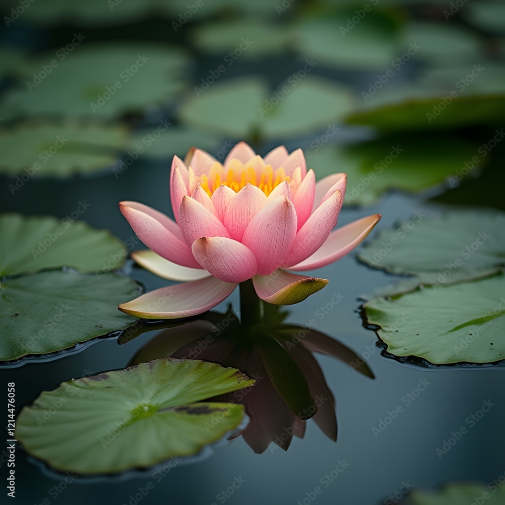 a blooming lotus flower floating on a still pond a blooming lotus flower floating on a still pond
