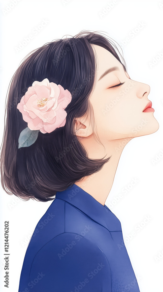 serene woman with flower in her hair, showcasing elegance and beauty serene woman with flower in her hair, showcasing elegance and beauty