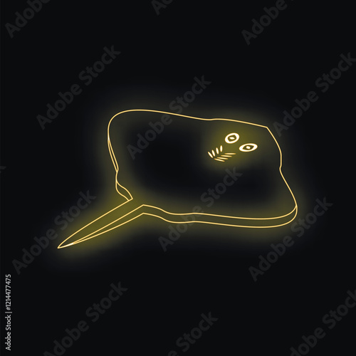Neon yellow stingray swimming underwater, glowing brightly against a dark background