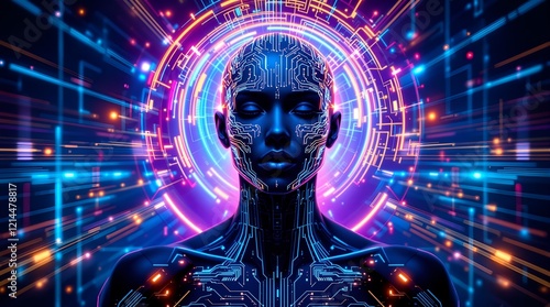 Wallpaper Mural Advanced Technology and Connectivity: Humanoid with Glowing Circuitry Torontodigital.ca