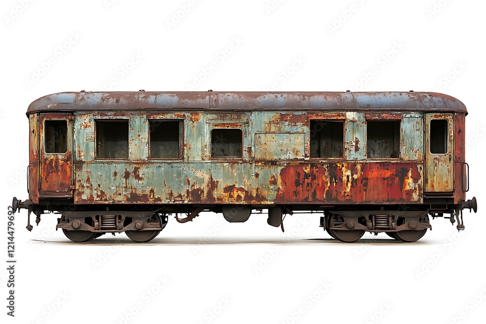 a rusty train car on wheels on white a rusty train car on wheels on white