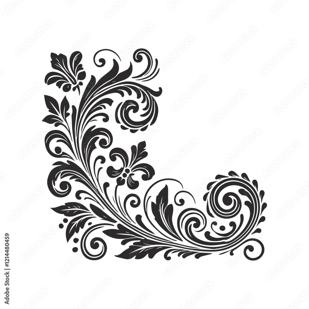Fototapeta premium Floral Corner Ornament Vector Design Template Illustration