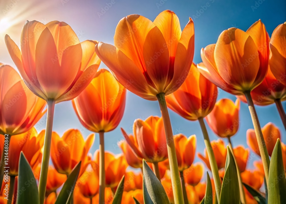 Minimalist Bottom View of Vibrant Orange Tulips - Spring Floral Photography Minimalist Bottom View of Vibrant Orange Tulips - Spring Floral Photography