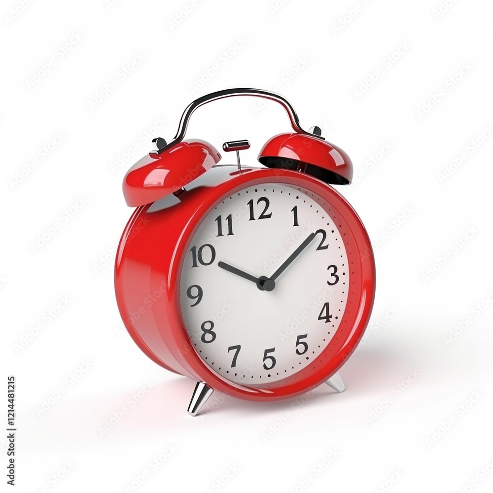 Red alarm clock showing the time isolated on a white background, concept of time management