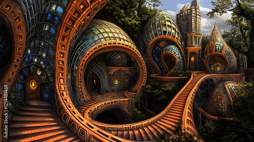 Wallpaper Mural Surreal Architecture  Twisted Staircase  Fantasy Building  Dreamlike Landscape Torontodigital.ca