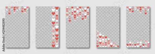 Valentine's Day social media templates design, set of background for banner, flyer, card with multicolored hearts en pink tones. vector illustration for poster, frame, stories, story post. copy space