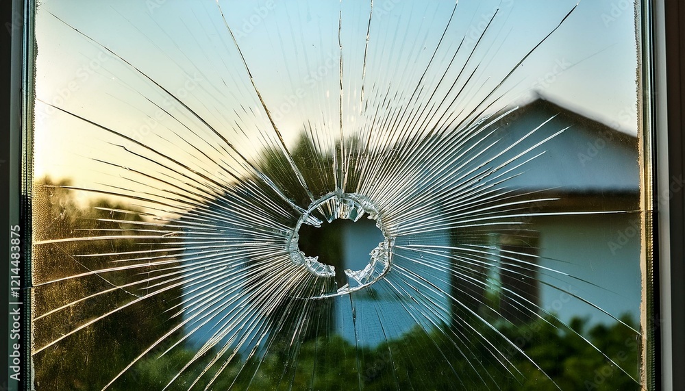 Obraz premium 割れてヒビが入っている窓ガラス（Broken and cracked window glass） 