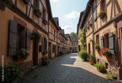 Wallpaper Mural Quaint cobblestone street in French village with flowers. Torontodigital.ca