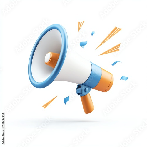 A colorful megaphone with vibrant sound waves emanating from it, set against a clean white background, symbolizing communication and attention grabbing. photo