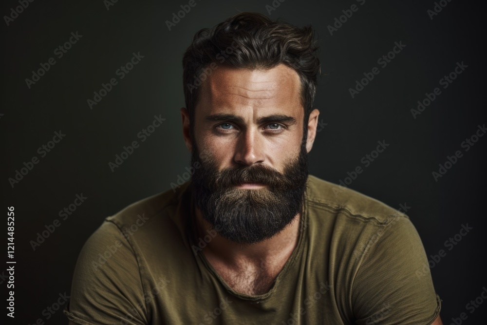 Brown Bearded Handsome Man Portrait with Casual Attire and Fun Expression in Front of Colored Background Brown Bearded Handsome Man Portrait with Casual Attire and Fun Expression in Front of Colored Background