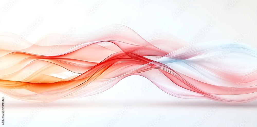 Naklejka premium A dynamic abstract wave of colorful ribbons in red, orange, and blue flowing gracefully across a white background, creating a sense of movement and energy.