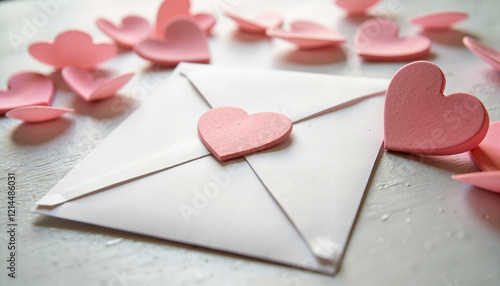 Wallpaper Mural Elegant pink heart envelope on textured table, wedding invitation concept Torontodigital.ca