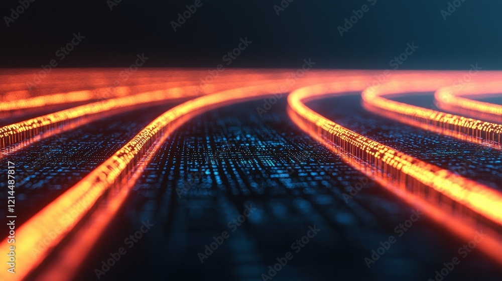 Obraz premium Futuristic Data Flow with Glowing Lines in Dark Environmen