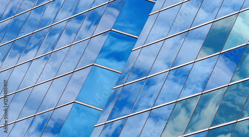 Dynamic Glass Reflections..A rhythmic play of sky reflections on a modern glass facade—perfect for architectural presentations or creative design concepts.
