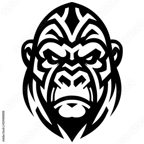 A strong gorilla head in tribal design