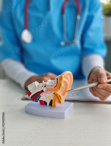 Foto ENT doctor detailed ear model and hearing test concept