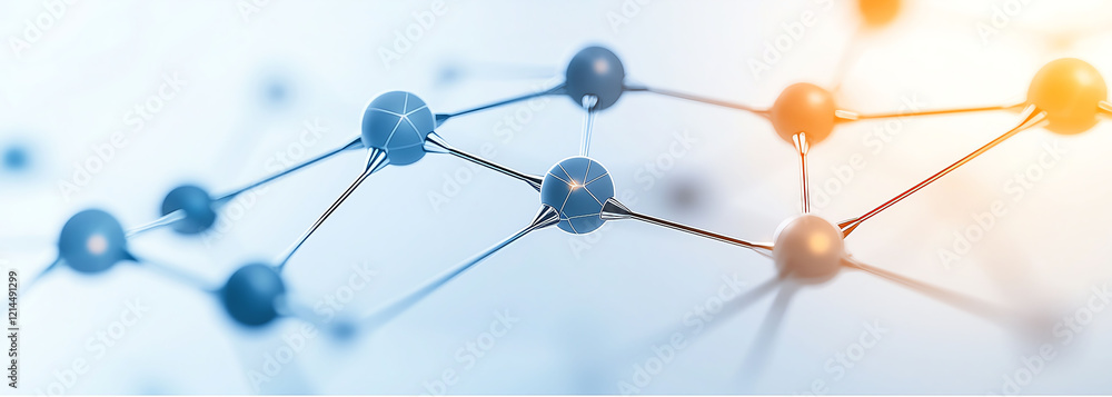 Abstract molecular structures with interconnected atoms in blue and orange hues on a soft gradient background, representing scientific research and innovation. Abstract molecular structures with interconnected atoms in blue and orange hues on a soft gradient background, representing scientific research and innovation.
