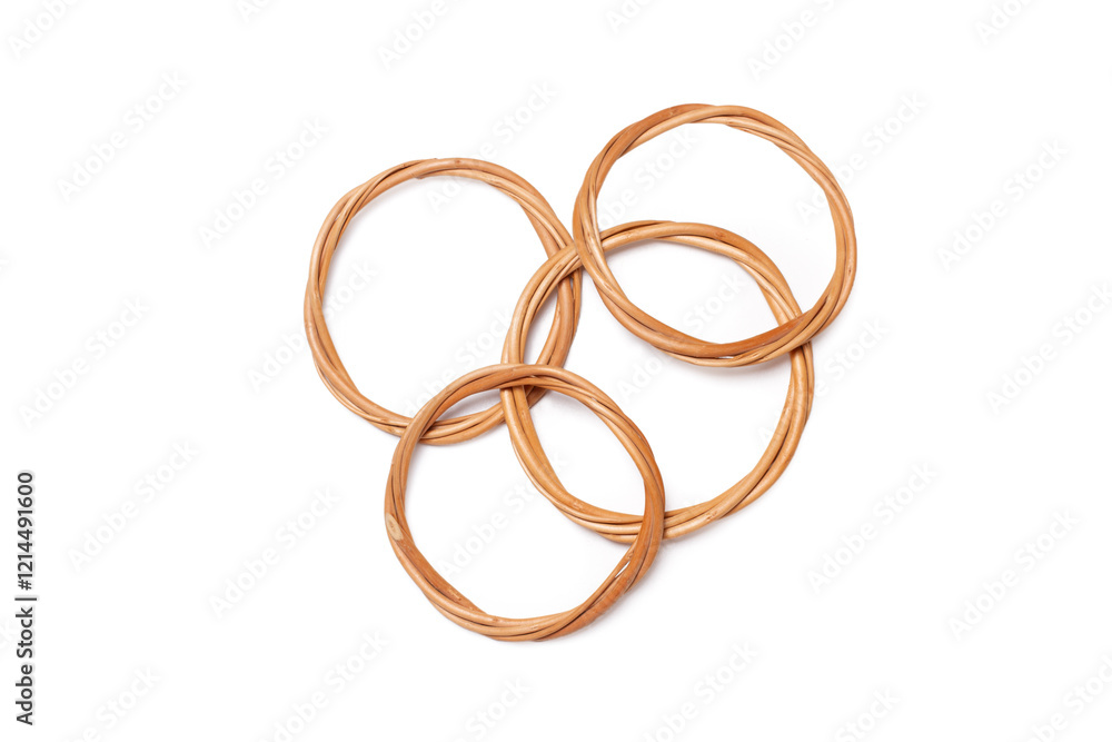 Five wicker hoops on a white background with copy space Five wicker hoops on a white background with copy space