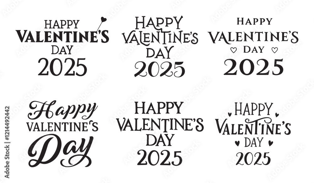 Fototapeta premium Elegant Happy Valentine's Day 2025 silhouette typography with floral accents, perfect for romantic greetings, holiday cards, and festive decorations celebrating love and affection