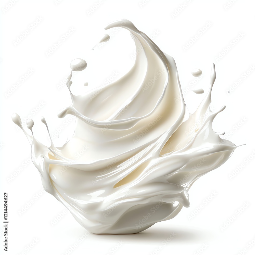 Creamy white splash creating an elegant wave shape against a white background, evoking freshness and culinary delight.