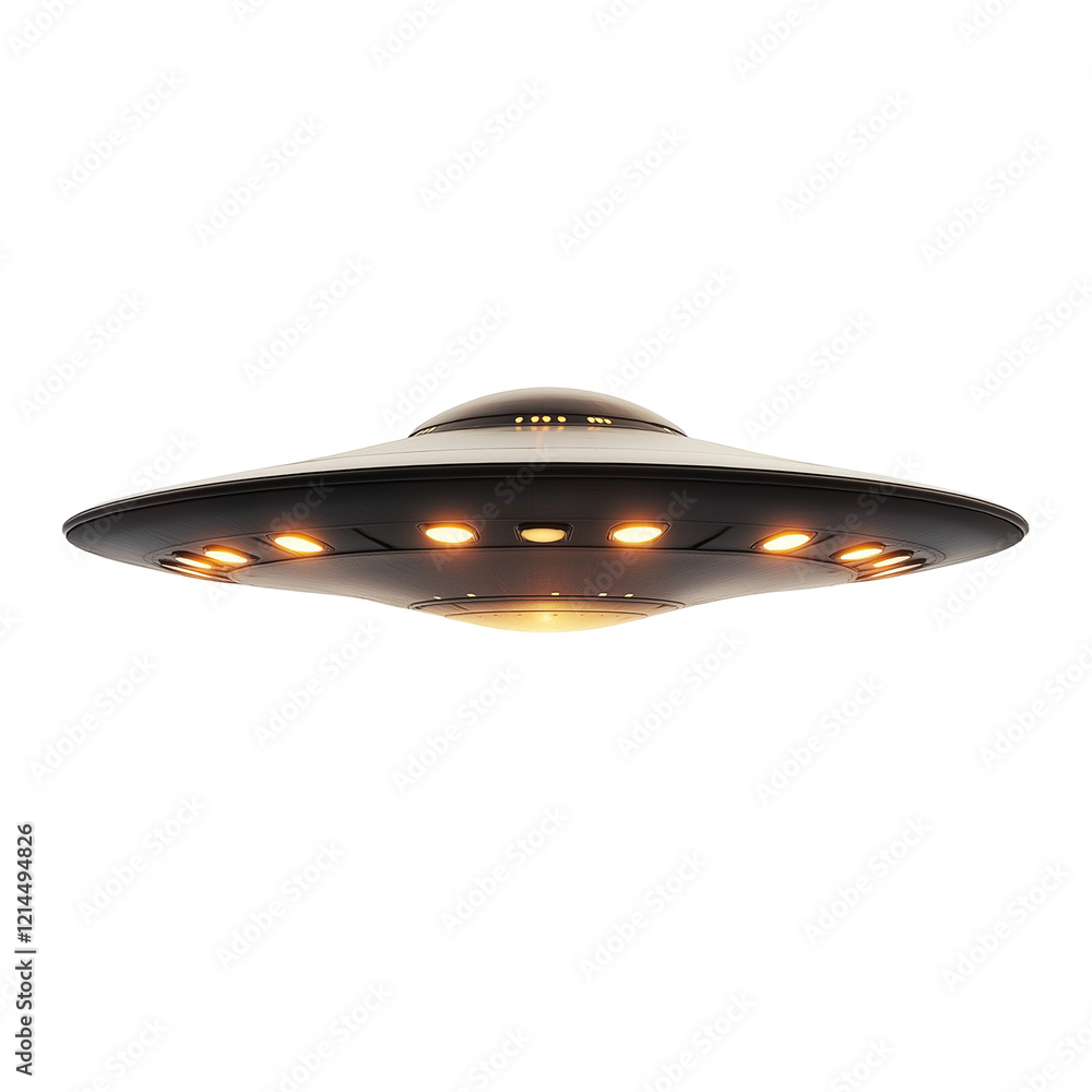 flying saucer with bright lights underneath isolated on transparent white background flying saucer with bright lights underneath isolated on transparent white background