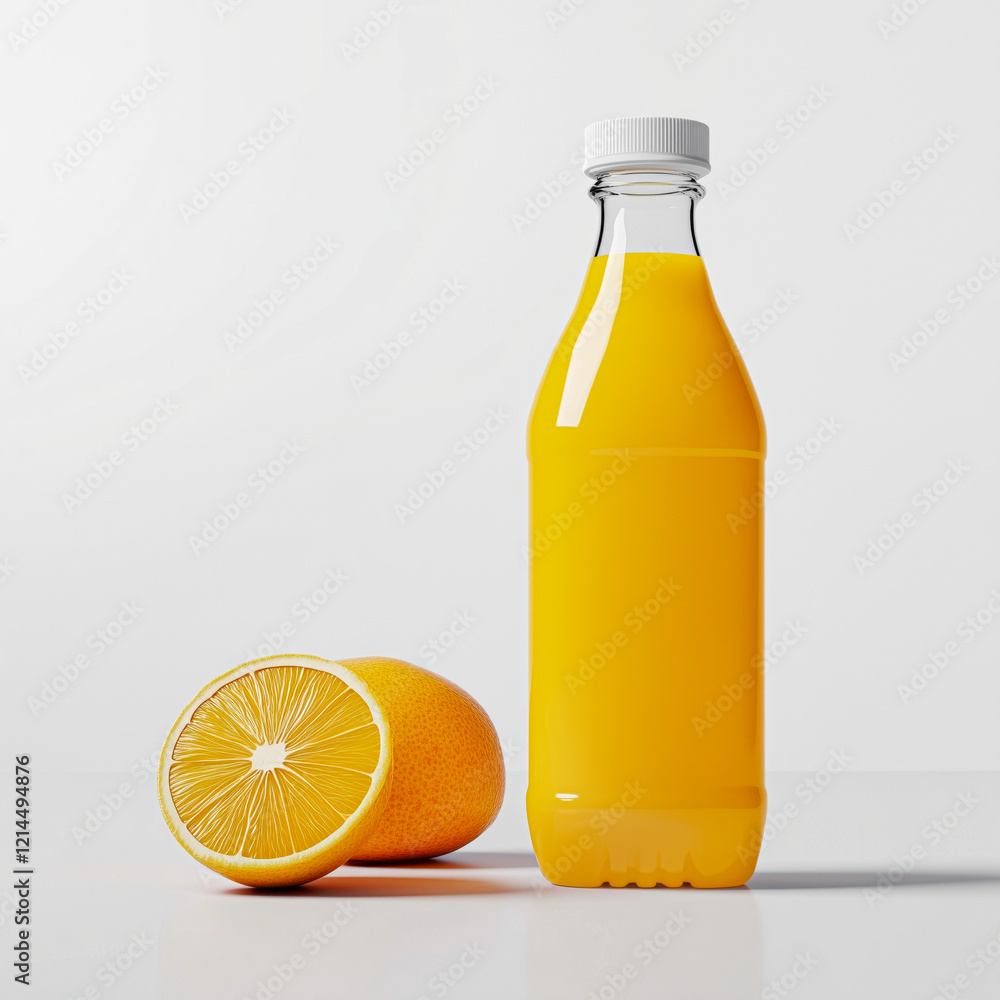 Orange Juice Bottle Mockup with a Sliced Orange Next to It Orange Juice Bottle Mockup with a Sliced Orange Next to It