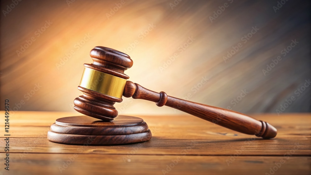 Minimalist Wooden Gavel on Rustic Table - Justice, Law, Auction, Decision, Court Concept Stock Photo Minimalist Wooden Gavel on Rustic Table - Justice, Law, Auction, Decision, Court Concept Stock Photo
