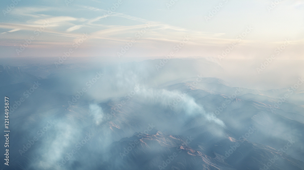 Smoke from Wildfires on Horizon: A view of smoke rising from wildfires on the horizon, illustrating the effects of climate change and air pollution. Smoke from Wildfires on Horizon: A view of smoke rising from wildfires on the horizon, illustrating the effects of climate change and air pollution.