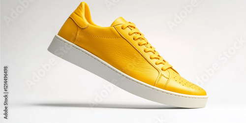 Obraz na płótnie Flying yellow leather sneakers isolated on white background. w salonie
