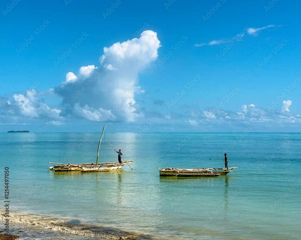 Local fishermen preparing their boats in the early morning sunshine. Zanzibar. Local fishermen preparing their boats in the early morning sunshine. Zanzibar.