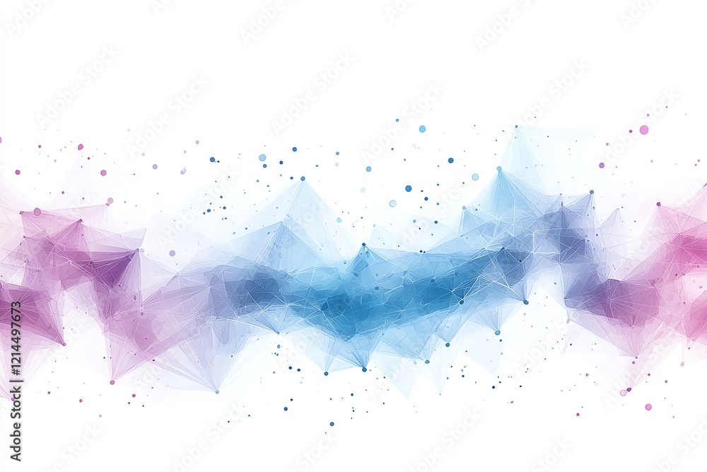 Fototapeta premium Vibrant abstract geometric pattern with soft blue, pink, and purple hues fading into a white background, perfect for modern design projects and creative presentations.