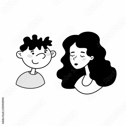 Vector illustration of a couple of people. Young guy and girl. Cartoon portrait of characters.