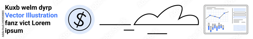 Dollar sign coin, cloud, and analytics graph highlight financial growth, cloud computing, and data analysis. Ideal for finance, cloud services, business analytics, technology, investment Dollar sign coin, cloud, and analytics graph highlight financial growth, cloud computing, and data analysis. Ideal for finance, cloud services, business analytics, technology, investment