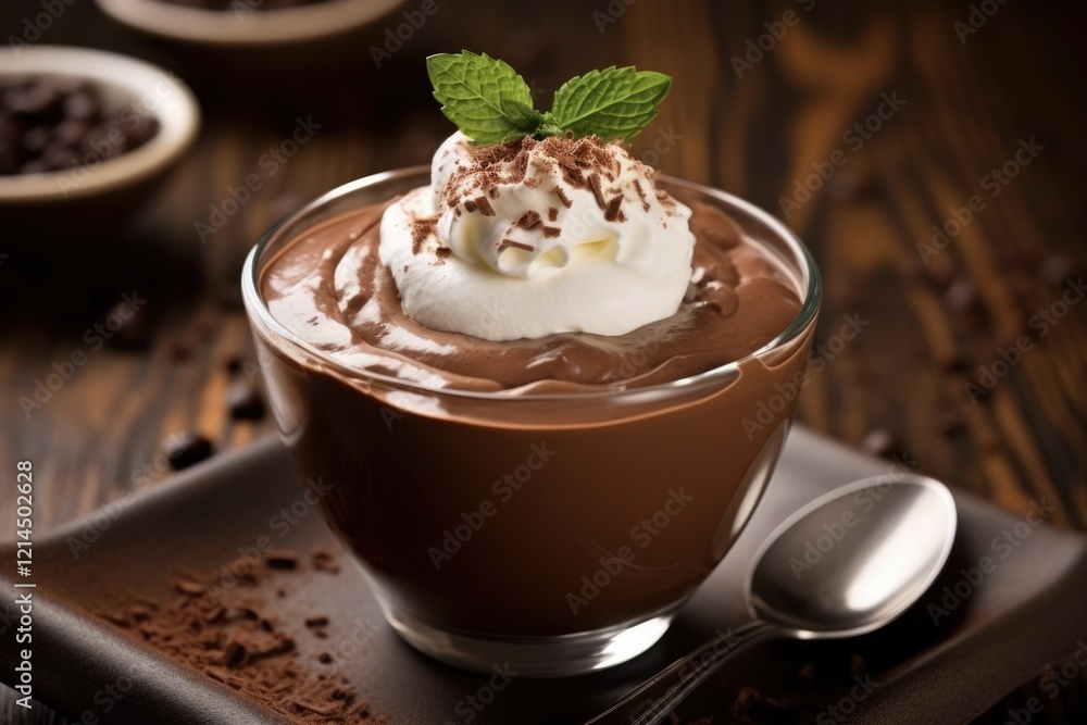 Decadent Chocolate Pudding Dessert in a Cup with Whipped Cream Topping and Dairy Product Decadent Chocolate Pudding Dessert in a Cup with Whipped Cream Topping and Dairy Product