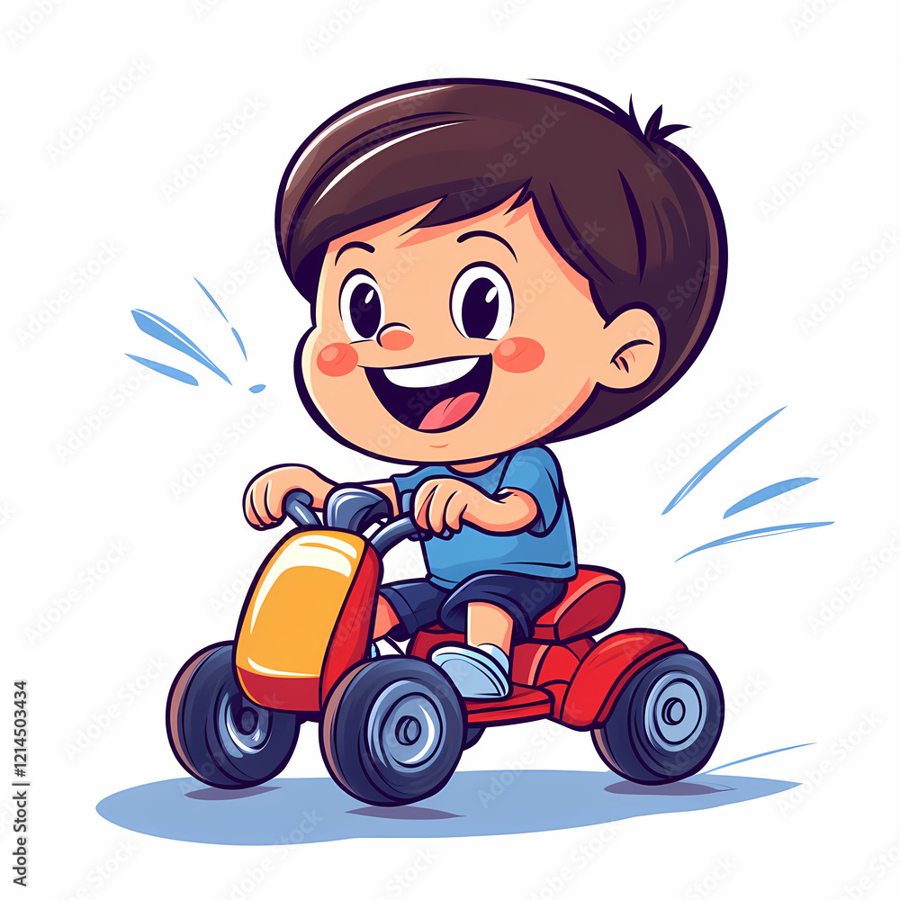 cheerful child riding glowing tricycle, enjoying ride with excitement cheerful child riding glowing tricycle, enjoying ride with excitement