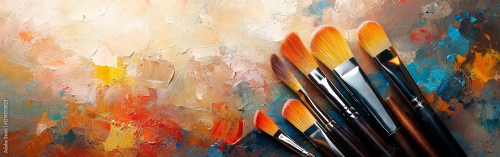 Fototapeta premium Makeup brushes spreading vibrant colors on a minimal background, perfect for beauty campaigns, cosmetics branding, and creative design projects.