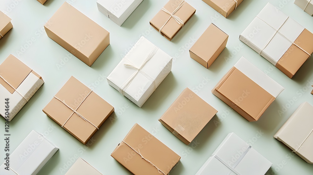 Aerial View of Diverse Packages on a Light Background Aerial View of Diverse Packages on a Light Background