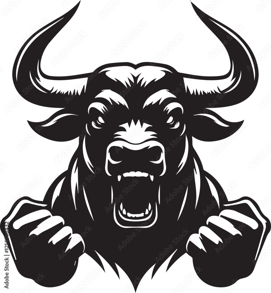 Fototapeta premium Haunted bull black and white vector