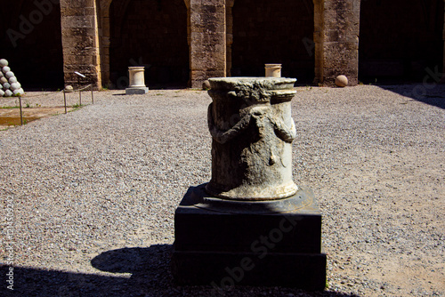 The courtyard of the archaeological museum of Rhodes, situated on Old town of Rhodes, Greece.