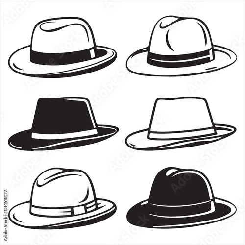 set of vector various fedora hat silhouettes