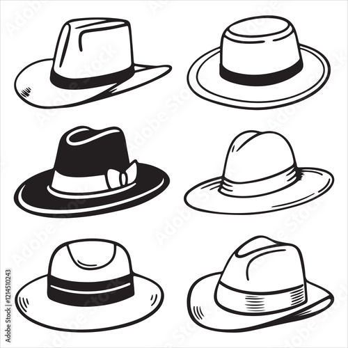 set of vector various fedora hat silhouettes