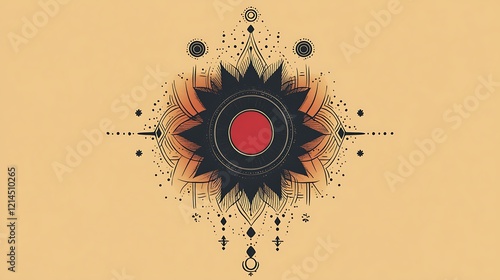 Abstract floral design, symmetrical pattern, vintage aesthetic, graphic element, possible tattoo design photo